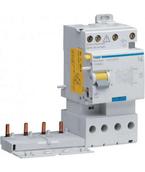 BLOC DIFFERENTIEL DOUBLE SORTIE 3P+N 25A 30MA TYPE AC