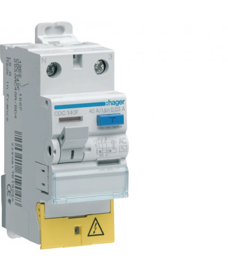 INTERRUPTEUR DIFFERENTIEL 1P+N 40A 30MA TYPE AC A BORNES DECALEES