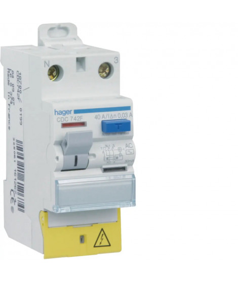 INTERRUPTEUR DIFFERENTIEL 2P 40A 30MA TYPE AC A BORNES DECALEES