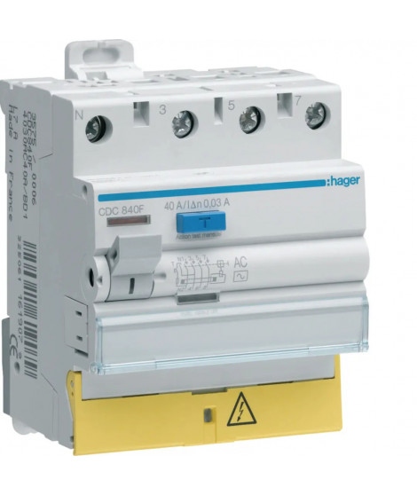 INTERRUPTEUR DIFFERENTIEL 3P+N 40A 30MA TYPE AC A BORNES DECALEES