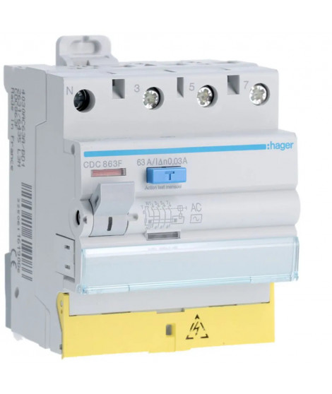 INTERRUPTEUR DIFFERENTIEL 3P+N 63A 30MA TYPE AC A BORNES DECALEES
