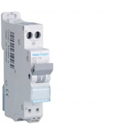DISJONCTEUR 1P+N 3KA C-16A CONNEXION SANVIS 1 MODULE