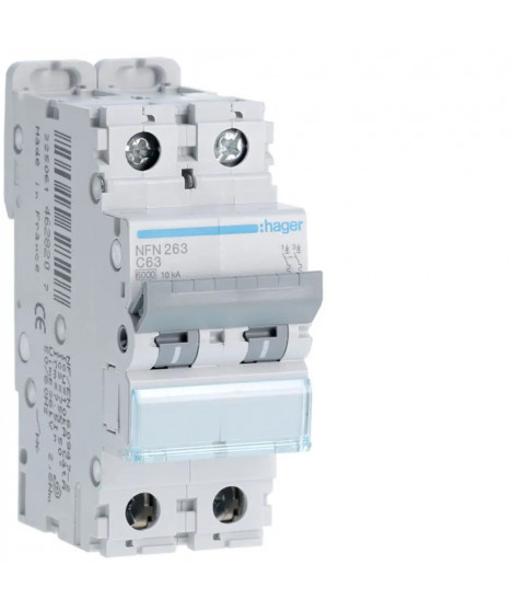 DISJONCTEUR 2P 6-10KA COURBE C 63A 2MODULES