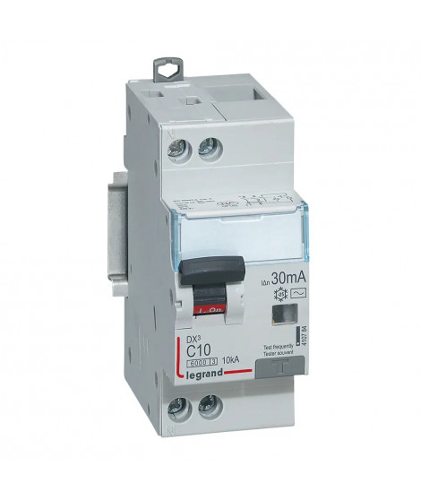 Disj. diff monobloc DX³6000 10kA arrivée haut/départ bas vis U+N 10A typeAC 30mA