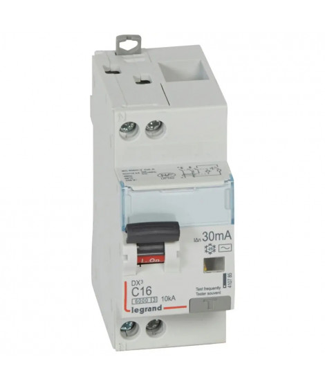 Disj. diff monobloc DX³6000 10kA arrivée haut/départ bas vis U+N 16A typeAC 30mA