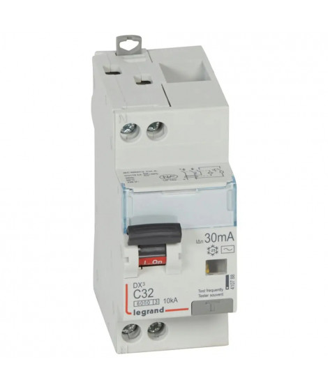 Disj. diff monobloc DX³6000 10kA arrivée haut/départ bas vis U+N 32A typeAC 30mA