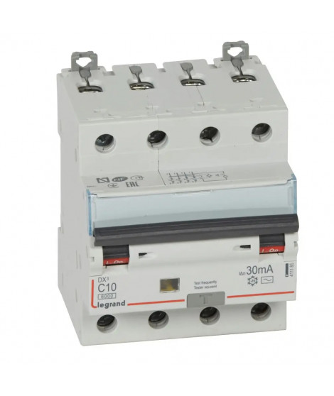 Disj. diff monobloc DX³6000 10kA arrivée haut/départ bas vis 4P 10A typeAC 30mA