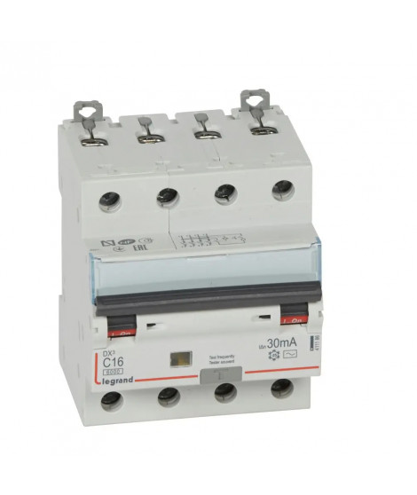 Disj. diff monobloc DX³6000 10kA arrivée haut/départ bas vis 4P 16A typeAC 30mA