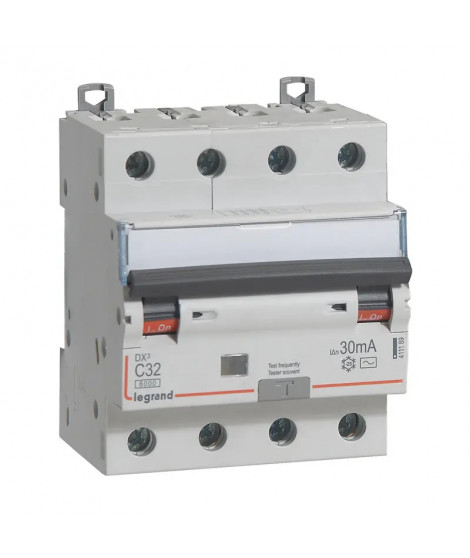 Disj. diff monobloc DX³6000 10kA arrivée haut/départ bas vis 4P 32A typeAC 30mA