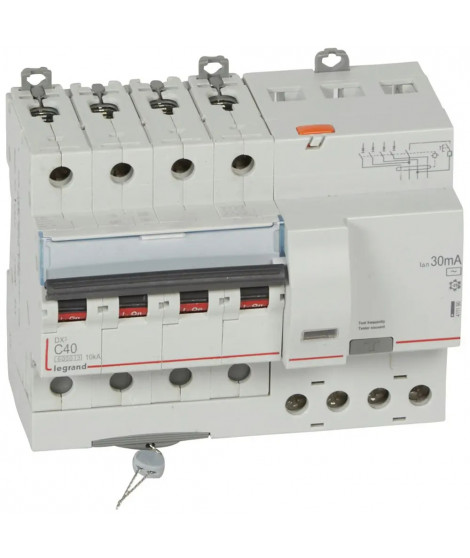 Disj. diff monobloc DX³6000 10kA arrivée haut/départ bas vis 4P 40A typeAC 30mA