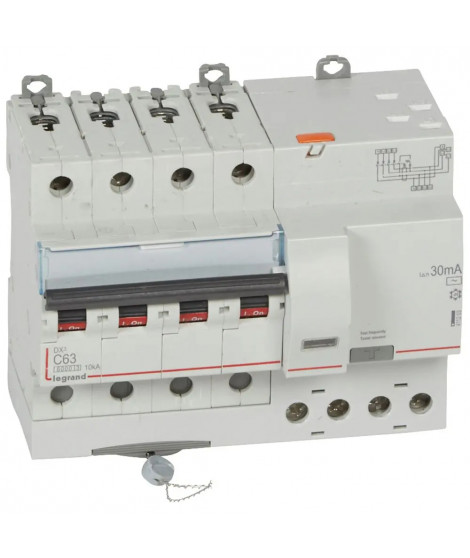 Disjoncteur diff DX³ 6000 -vis/auto-4P-400V~-63A-typeAC-30mA-10kA-courbe C - 7M