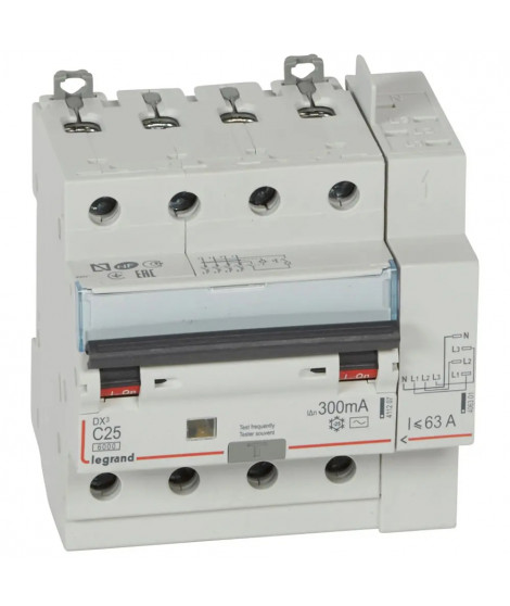 Disjoncteur diff DX³ 6000 -vis/auto-4P-400V~-25A-typeAC-300mA-10kA-courbe C - 5M