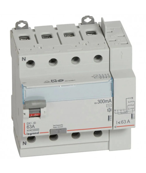 Interrupteur différentiel DX³-ID haut vis/haut auto 4P 400V~ 63A AC 300mA -5 mod