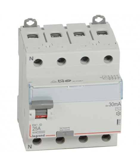 Interrupteur différentiel DX³-ID haut/bas vis - 4P 400V~ 25A typeAC 30mA - 4 mod