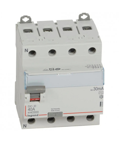 Interrupteur différentiel DX³-ID haut/bas vis - 4P 400V~ 40A typeAC 30mA - 4 mod