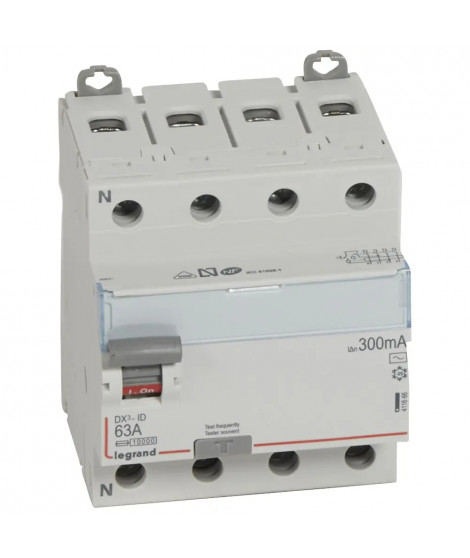 Interrupteur différentiel DX³-ID haut/bas vis - 4P 400V~ 63A typeAC 300mA -4 mod