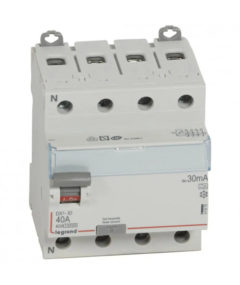 Interrupteur différentiel DX³-ID haut/bas vis - 4P 400V~ 40A typeA 30mA - 4 mod