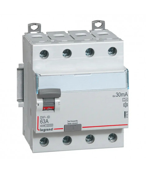 Interrupteur différentiel DX³-ID haut/bas vis - 4P 400V~ 63A typeA 30mA - 4 mod