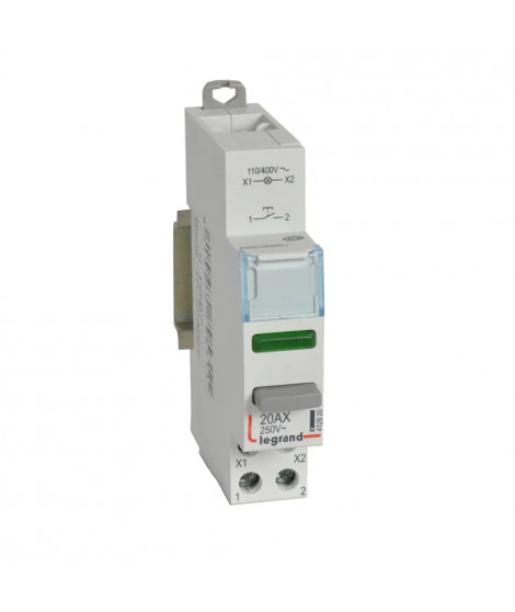 Poussoir double fonction contact 1NO + voyant LED vert 110-400V~ - 1 module DIN