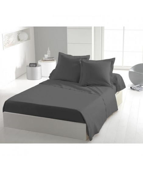 Drap plat - HOME LINGE PASSION - 180 x 290 cm - 1 personne - Anthracite