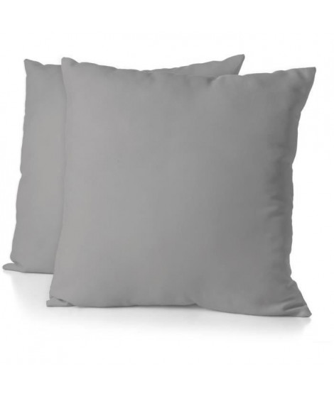 Lot de 2 taies d'oreiller - HOME LINGE PASSION - 63 x 63 cm - Gris clair