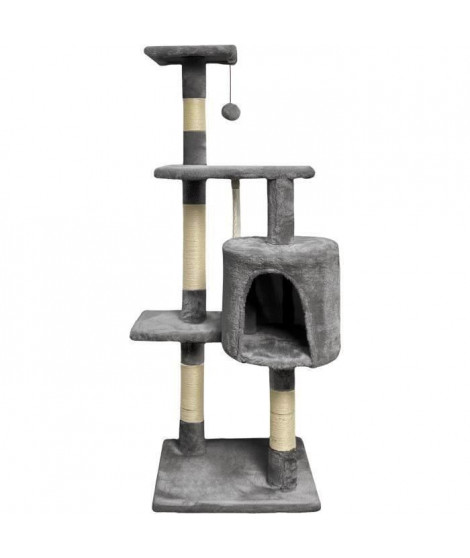Arbre a chat - 40 x 40 x 110 cm - PALOMA - Gris foncé - 3 plateformes, 1 corde, 1 niche , poteaux a griffer