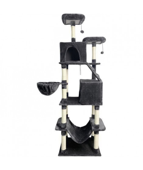 TAYLOR Arbre a chat - 60 x 50 x 206 cm - Gris foncé -  2 plateformes, 1 perchoir, 2 cabanes, 1 hamac
