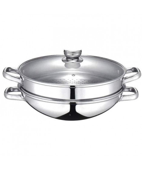 Wok 2-en-1 - BAUMALU - Tous feux dont induction - Couvercle verre - 32 cm
