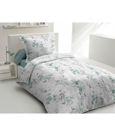 Parure de couette 140x200 cm HOME LINGE PASSION POMPADOUR : Housse de couette + 1 taie d'oreiller - 100% Coton 57 Fils - Vert
