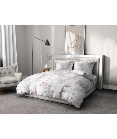 Parure de couette 240x260 cm HOME LINGE PASSION POMPADOUR : Housse de couette + 2 taies d'oreiller - 100% Coton 57 Fils - Bla…