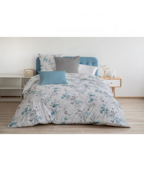 Parure de couette 240x260 cm HOME LINGE PASSION POMPADOUR : Housse de couette + 2 taies d'oreiller - 100% Coton 57 Fils - Bla…
