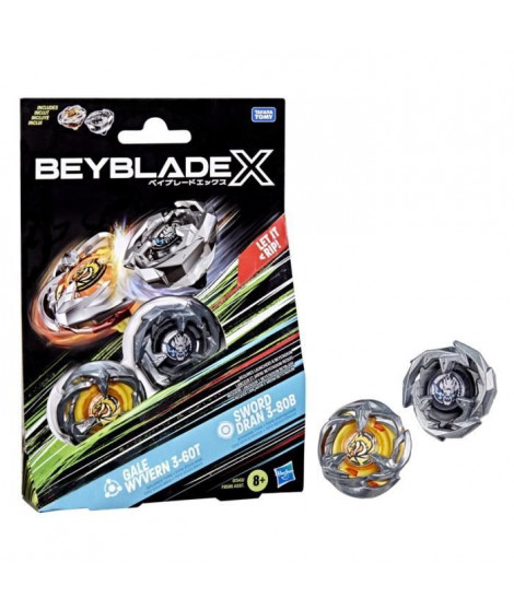 Beyblade X Dual Pack Gale Wyvern 3-60T et Sword Dran 3-80B, 2 toupies de compétition a rotation droite authentiques Takara To…