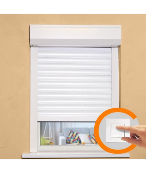 Volet roulant H140 x L100 cm en coffre aluminium PVC recoupable en largeur et hauteur - Manoeuvre électrique filaire - Coloris