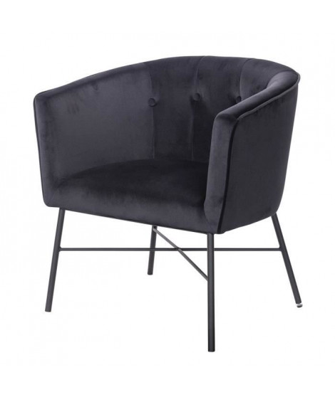 ELIOTT Fauteuil - avec Pieds en métal - Velours noir - L 68 x P 59 x H 72 cm