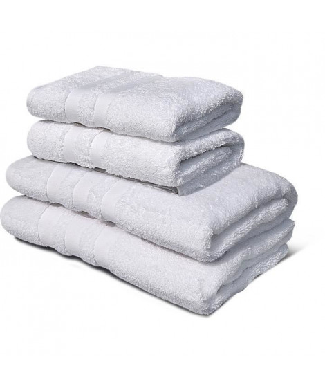 Lot de 4 serviettes - LOVELY HOME - 2 Serviettes 50 x 100 cm + 2 Draps de douche 70 x 140 cm - Blanc