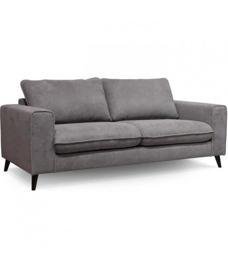 Canapé convertible - 3 places - SOAN - Tissu gris - 202 x 98 x 88 cm - HEXAGONE
