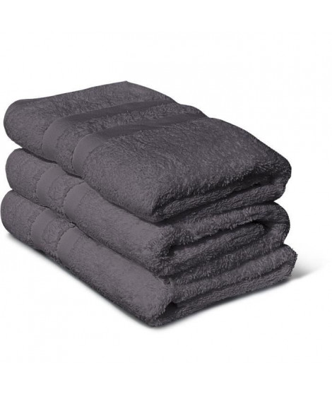 Lot de 3 serviettes - LOVELY HOME - 3 Serviettes 50 x 100 cm - Gris anthracite