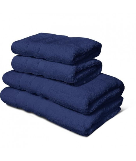 Lot de 4 serviettes - LOVELY HOME - 2 Serviettes 50 x 100 cm + 2 Draps de douche 70 x 140 cm - Bleu marine