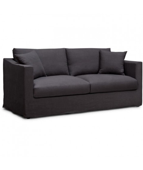 Canapé fixe - 3 places - MALTE - Tissu Anthracite - 187 x 97 x 73 cm - HEXAGONE