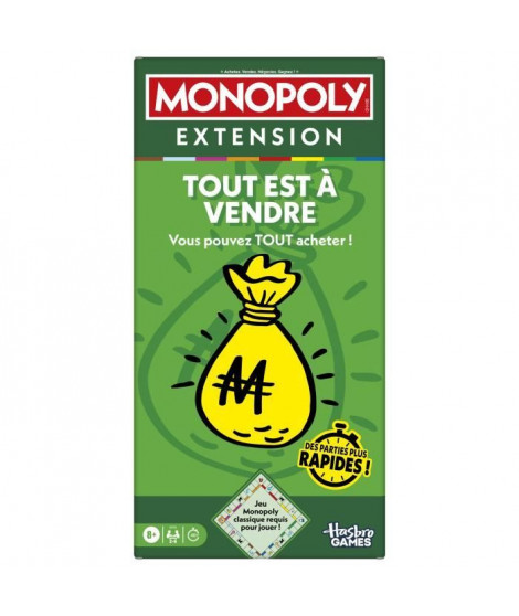 Monopoly Extension Tout est a vendre, rend le jeu Monopoly classique plus amusant et plus rapide, jeux de plateau, 2 a 6 joue…