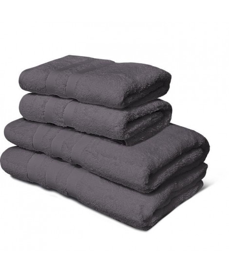 Lot de 4 serviettes - LOVELY HOME - 2 Serviettes 50 x 100 cm + 2 Draps de douche 70 x 140 cm - Gris anthracite