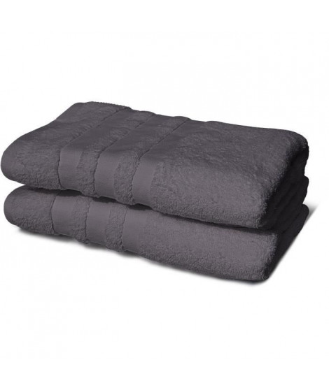 Lot de 2 serviettes - LOVELY HOME - 2 Draps de douche 70 x 140 cm - Gris anthracite
