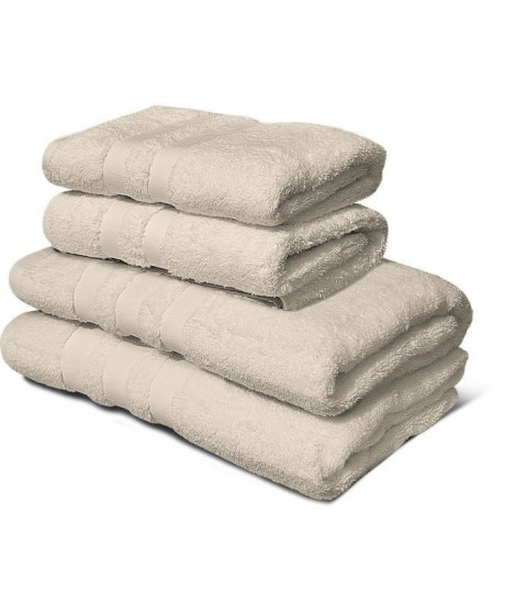 Lot de 4 serviettes - LOVELY HOME - 2 Serviettes 50 x 100 cm + 2 Draps de douche 70 x 140 cm - Beige