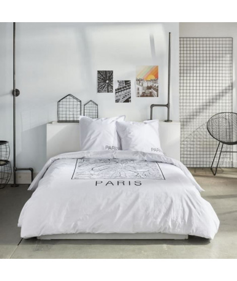 Parure de lit - TODAY - JAVA - 2 personnes - 240x220 cm - Coton - Imprimé Paris - Blanc