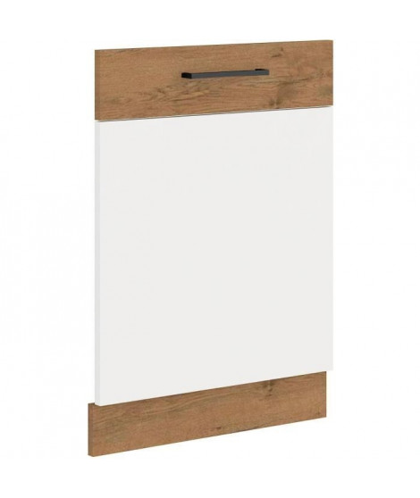 ROCK - Facade lave vaisse + plinthe - Mélaminé chene Lancelot et Blanc brillant - 60 cm - Plan de travail non inclus