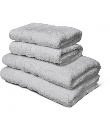 Lot de 4 serviettes - LOVELY HOME - 2 Serviettes 50 x 100 cm + 2 Draps de douche 70 x 140 cm - Gris clair