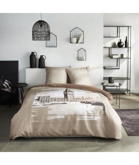 Parure de lit - TODAY - JAVA - 2 personnes - 240x220 cm - Coton - Imprimé London - Beige