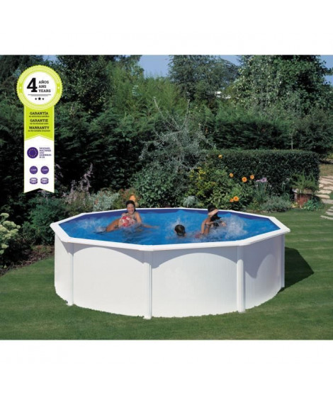 GRE - Kit Piscine hors sol acier ronde blanche Ø480 x 132 cm (Livrée avec filtre a sable et échelle)
