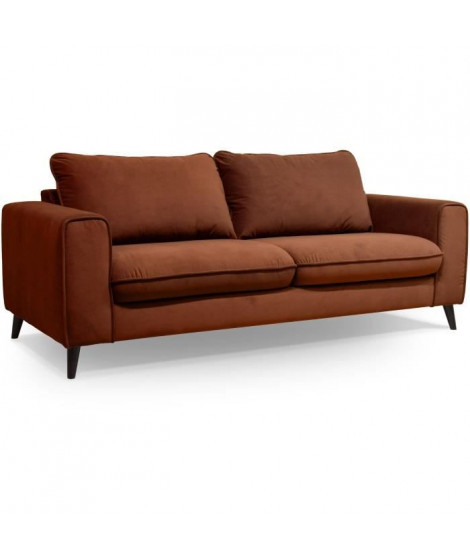 Canapé convertible - 3 places - SOAN - Tissu rouille - 202 x 98 x 88 cm - HEXAGONE
