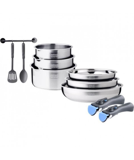 Batterie de cuisine induction - Arthur Martin - AM2238 - Acier inoxydable - 10 pieces - Poignée amovible - Tous feux dont ind…
